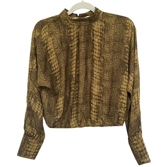 MAISON DE AMELIE Mock Top Sz Small Olive Goblin Core Snake Pleats Drop Sleeve - Picture 1 of 12